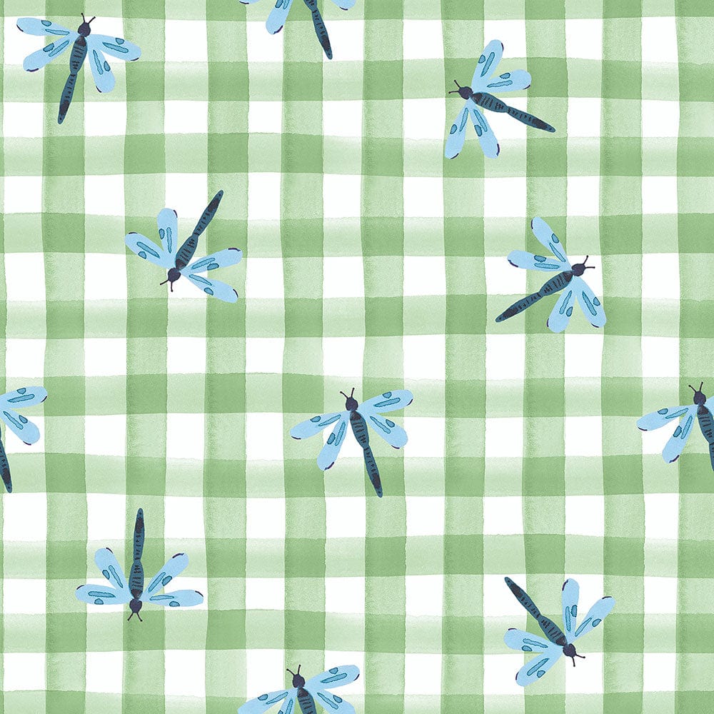 Lewis and Irene Fabric Lewis And Irene Wee Bluebell Garden Explorer Dragonfly Gingham Mushrooms Fern WB030  - The Sewing Studio