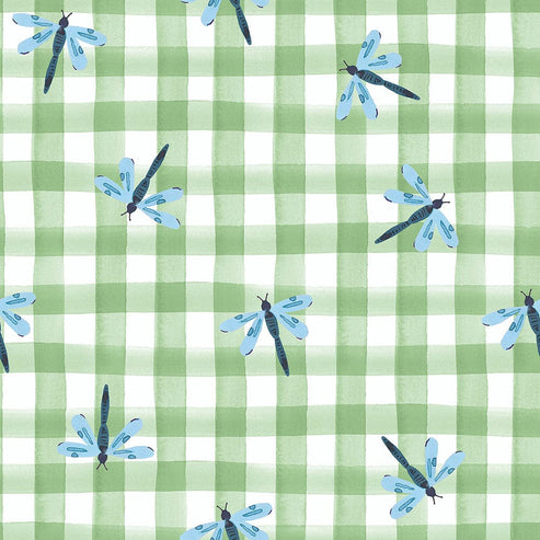 Lewis and Irene Fabric Lewis And Irene Wee Bluebell Garden Explorer Dragonfly Gingham Mushrooms Fern WB030  - The Sewing Studio