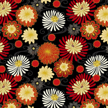 Lewis and Irene Fabric Lewis And Irene Year Of The Dragon Metallic Black And Red Floral A866-3  - The Sewing Studio for sale UK - The Sewing Studio