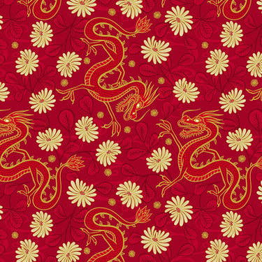 Lewis and Irene Fabric Lewis And Irene Year Of The Dragon Metallic Dragon On Red A862-2  - The Sewing Studio for sale UK - The Sewing Studio