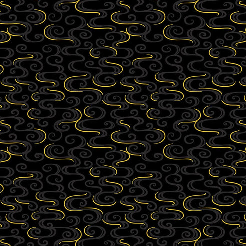 Lewis and Irene Fabric Lewis And Irene Year Of The Dragon Metallic Dragon Swirl On Black A864-3  - The Sewing Studio