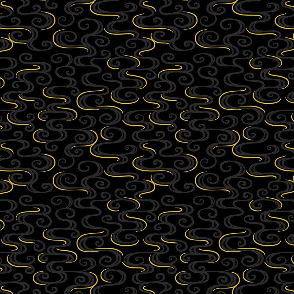 Lewis and Irene Fabric Lewis And Irene Year Of The Dragon Metallic Dragon Swirl On Black A864-3  - The Sewing Studio