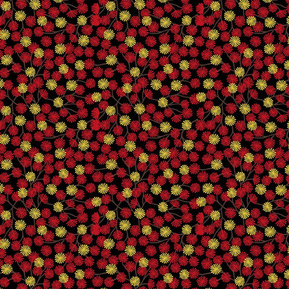 Lewis and Irene Fabric Lewis And Irene Year Of The Dragon Metallic Red And Gold Aster On Black A865-2  - The Sewing Studio