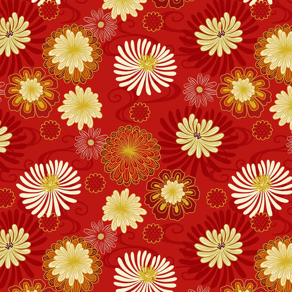 Lewis and Irene Fabric Lewis And Irene Year Of The Dragon Metallic Red Year Of The Dragon Floral A866-2  - The Sewing Studio