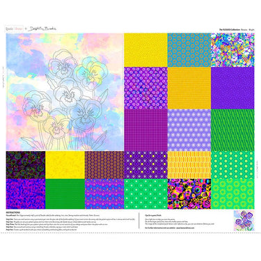 Lewis and Irene Fabric Panels & Labels Lewis And Irene Flower Collection Pansies Bright Fabric Panel DB9  - The Sewing Studio for sale UK - The Sewing Studio