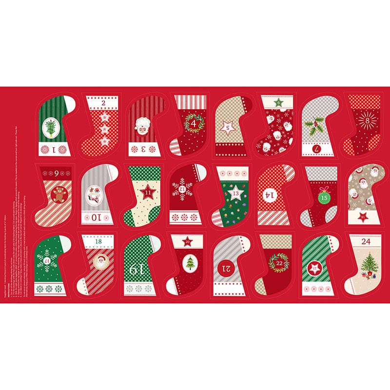 Lewis and Irene Fabric Panels & Labels Lewis And Irene Oh Christmas Tree Mini Advent Stockings Fabric Panel C113  - The Sewing Studio