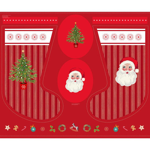 Lewis and Irene Fabric Panels & Labels Lewis And Irene Oh Christmas Tree Santa Stocking Fabric Panel C114  - The Sewing Studio