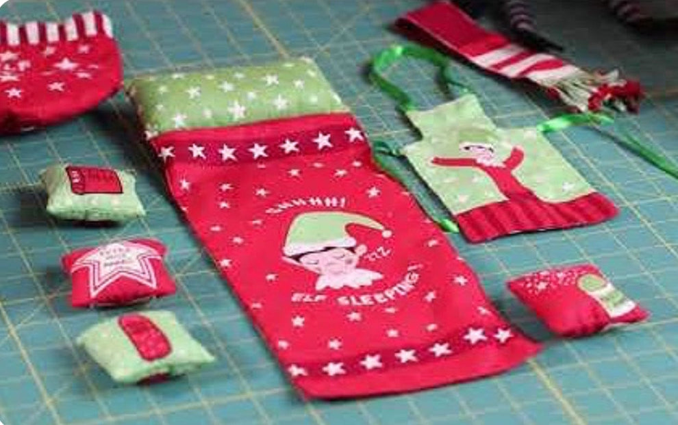 Lewis and Irene Fabric Panels & Labels Lewis & Irene: Christmas Glow: Elf Accessories: Pink Fabric Panel  - The Sewing Studio