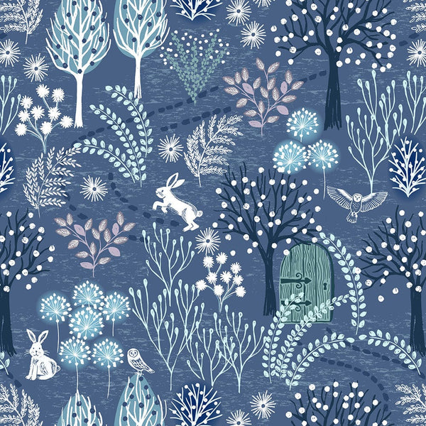 Lewis And Irene Secret Winter Garden On Nordic Blue Flannel F656-2 Main Image