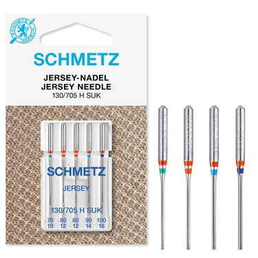Schmetz Sewing Machine Needles: Jersey Assorted. Pack of 5 needles.