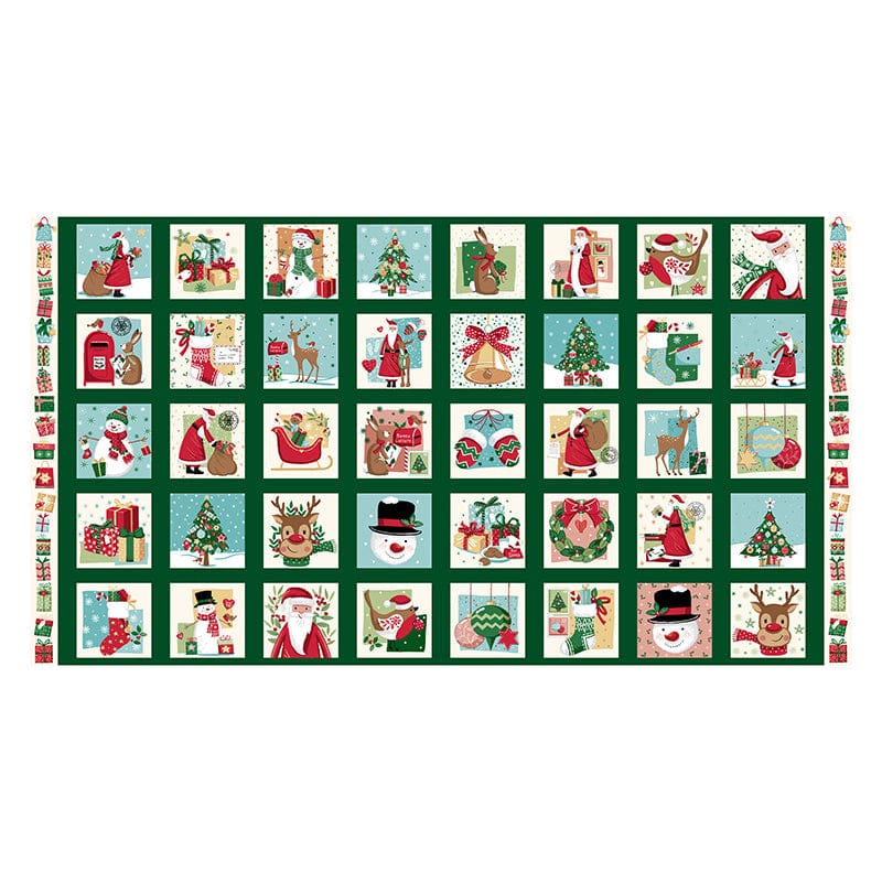 Makower Christmas Wishes Squares Fabric Panel 040-1 Main Image