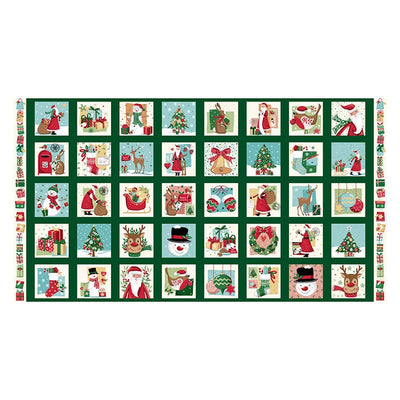 Makower Christmas Wishes Squares Fabric Panel 040-1 Main Image
