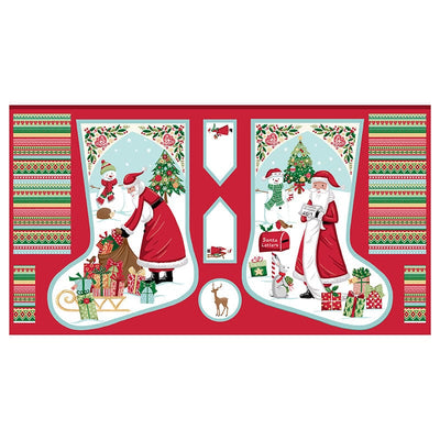 Makower Christmas Wishes Stocking Fabric Panel 038-1