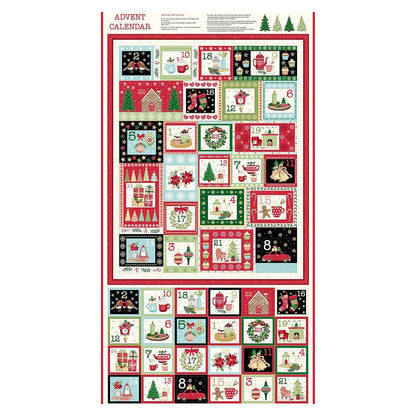 Makower Christmas Fabric Cosy Home Advent Calendar Panel 2574