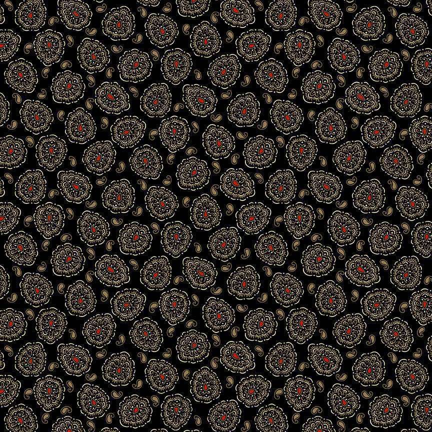 Makower Fabric Makower Belle Rose Plump Paisley Black 9719 K  - The Sewing Studio