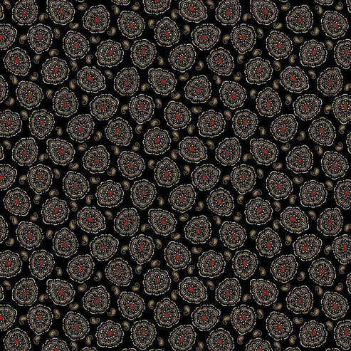 Makower Fabric Makower Belle Rose Plump Paisley Black 9719 K  - The Sewing Studio