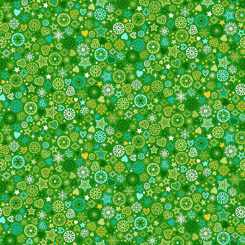 Makower Fabric Makower Christmas Brights Merry Motifs Green 024-G