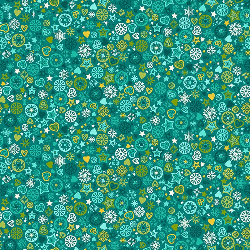 Makower Fabric Makower Christmas Brights Merry Motifs Turquoise 024-T