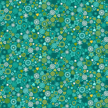 Makower Fabric Makower Christmas Brights Merry Motifs Turquoise 024-T