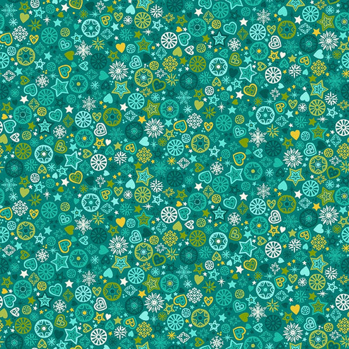 Makower Fabric Makower Christmas Brights Merry Motifs Turquoise 024-T