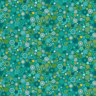 Makower Fabric Makower Christmas Brights Merry Motifs Turquoise 024-T