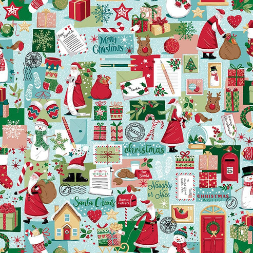 Makower Fabric Makower Christmas Wishes Dear Santa Blue 032-B