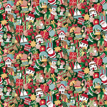 Makower Fabric Makower Christmas Wishes Stocking Fillers Green 033-G