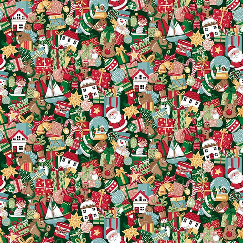 Makower Fabric Makower Christmas Wishes Stocking Fillers Green 033-G