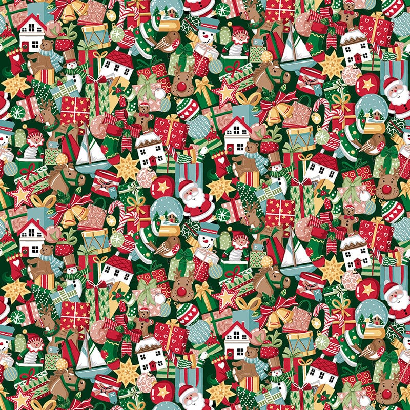 Makower Fabric Makower Christmas Wishes Stocking Fillers Green 033-G