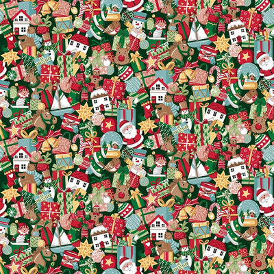 Makower Fabric Makower Christmas Wishes Stocking Fillers Green 033-G