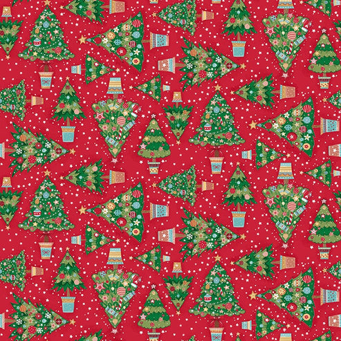 Makower Fabric Makower Christmas Wishes Tree Red 036-R