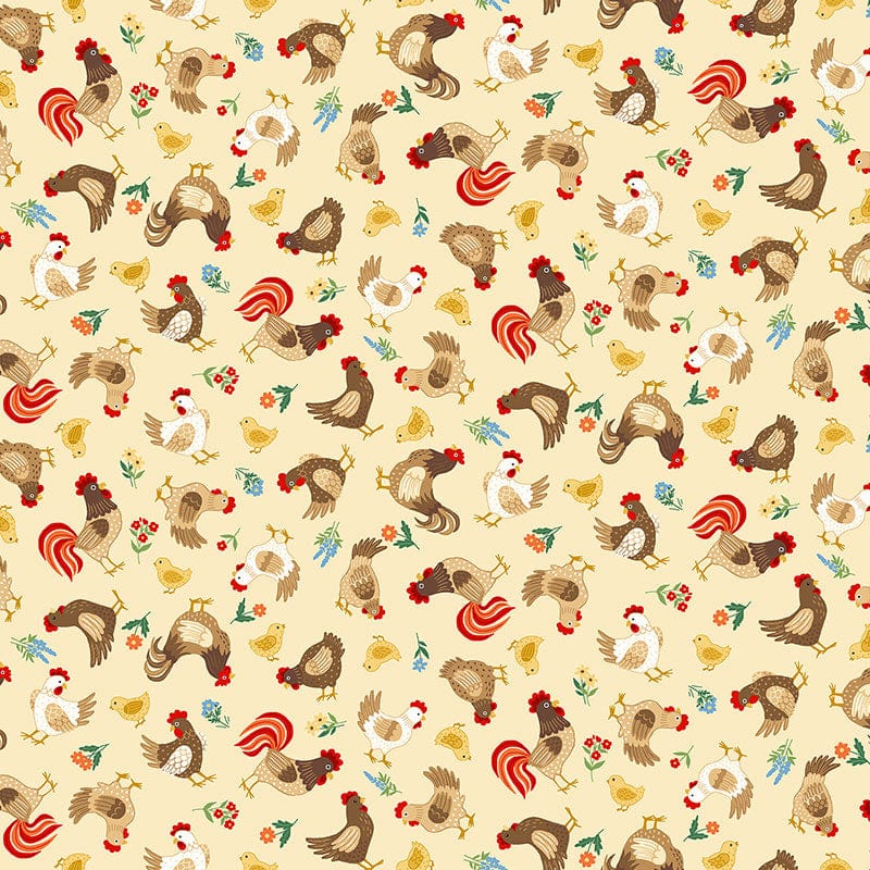 Makower Fabric Makower Fun On The Farm Chickens Cream 070-Q  - The Sewing Studio