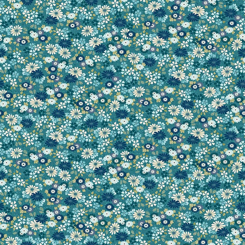 Makower Fabric Makower Kasumi Floating Flowers Teal 046-T