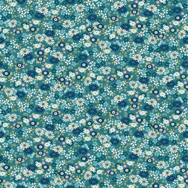 Makower Kasumi Floating Flowers Teal 046-T Main Image