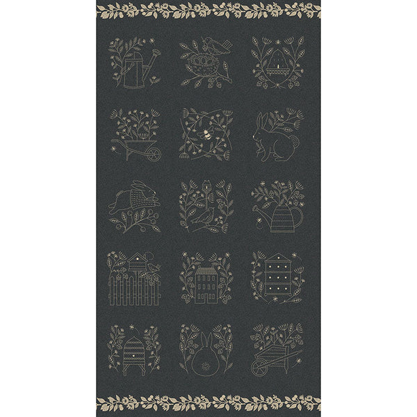 Moda Bloom And Grow Black Emboridery Fabric Panel 7055-14 Main Image