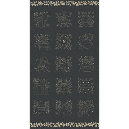 Moda Bloom And Grow Black Emboridery Fabric Panel 7055-14 Main Image