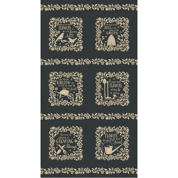 Moda Bloom And Grow Fabric Panel Black 7056-14 Main Image