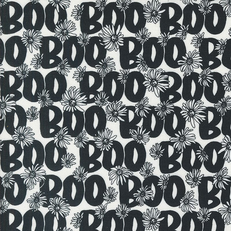 Moda Fabric Moda Noir Boo Text Ghost 11544-21  - The Sewing Studio