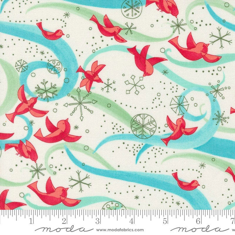 Moda Fabric Moda Winterly Birds With Ribbons Cream 48761-11