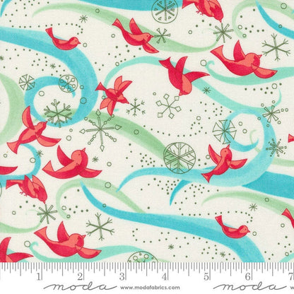 Moda Fabric Moda Winterly Birds With Ribbons Cream 48761-11