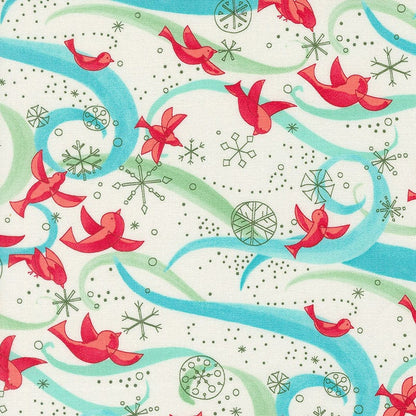 Moda Fabric Moda Winterly Birds With Ribbons Cream 48761-11