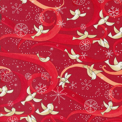 Moda Fabric Moda Winterly Birds With Ribbons Crimson 48761-16