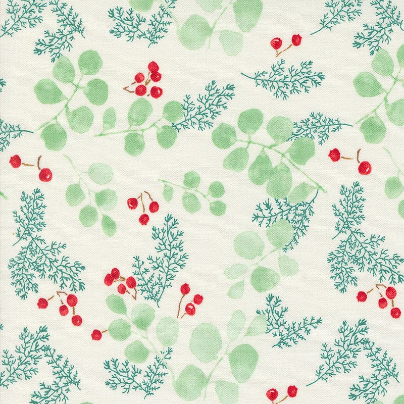 Moda Fabric Moda Winterly Greenery And Berries Cream 48764-11  - The Sewing Studio