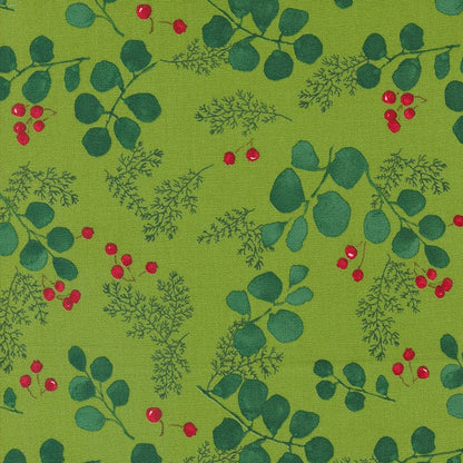 Moda Fabric Moda Winterly Greenery And Berries Grass 48764-13