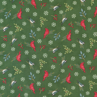 Moda Fabric Moda Woodland Winter Birds Pine Green 56096-14