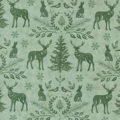 Moda Woodland Winter Damask Animals Eucalyptus 56092-16