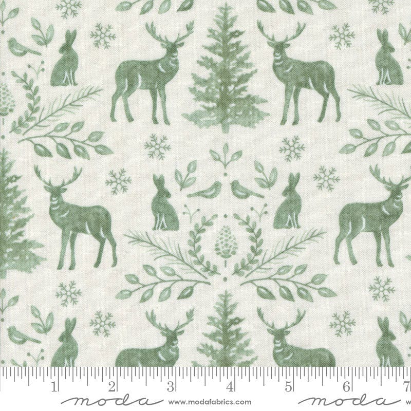 Moda Fabric Moda Woodland Winter Damask Animals Snowy White 56092-11