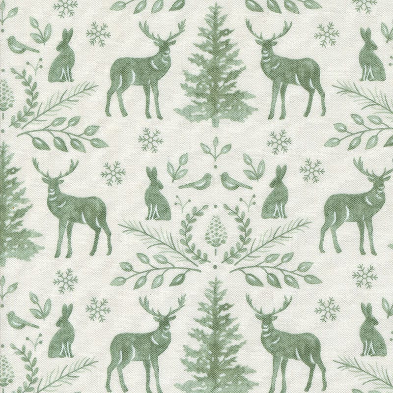 Moda Fabric Moda Woodland Winter Damask Animals Snowy White 56092-11