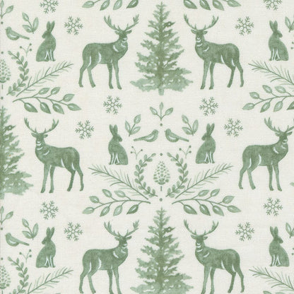 Moda Fabric Moda Woodland Winter Damask Animals Snowy White 56092-11