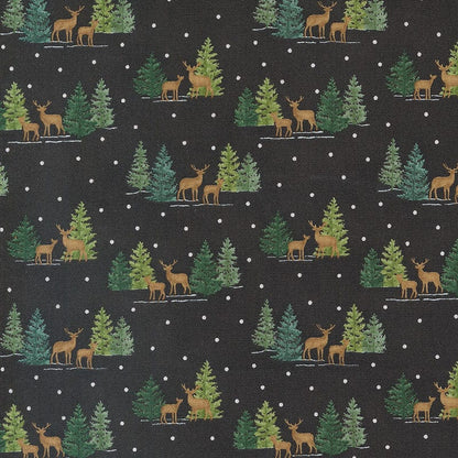 Moda Fabric Moda Woodland Winter Tiny Tree Deer Charcoal Black 56095-17